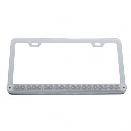 Chrome License Plate Frame With 19 LED 12" Reflector Light Bar - Red LED/Clear Lens