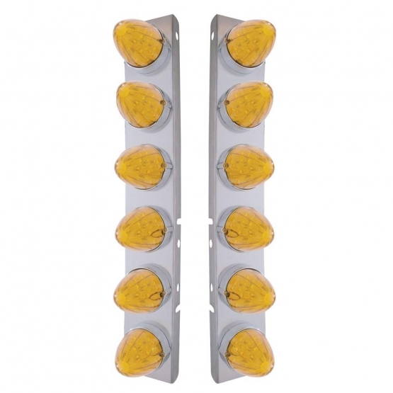 SS Front Air Cleaner Bracket With 12X 19 LED Watermelon Lights & Bezels For Peterbilt-Amber LED & Le