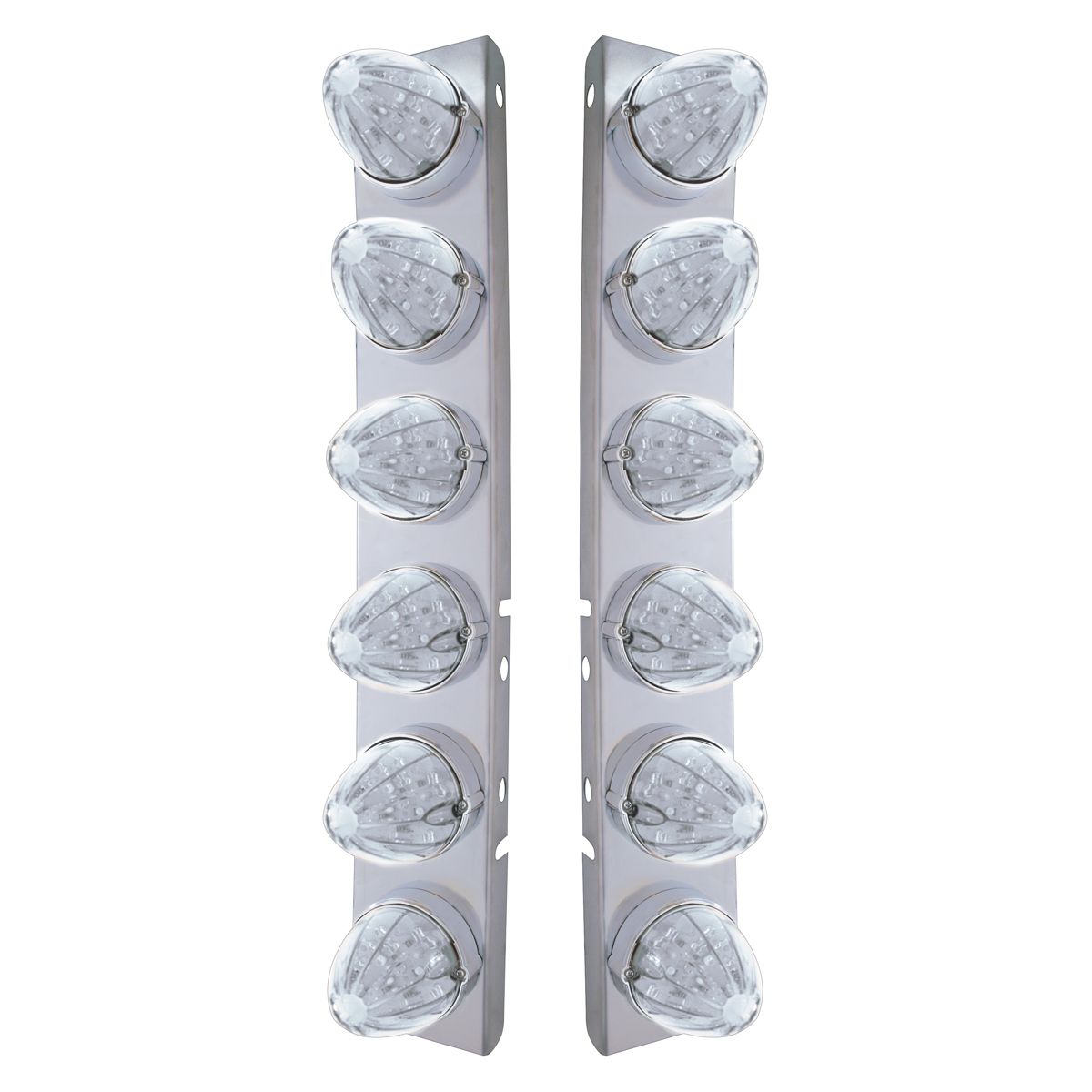 SS Front Air Cleaner Bracket With 12X 19 LED Watermelon Lights & Bezels For Peterbilt-Amber LED/Clea