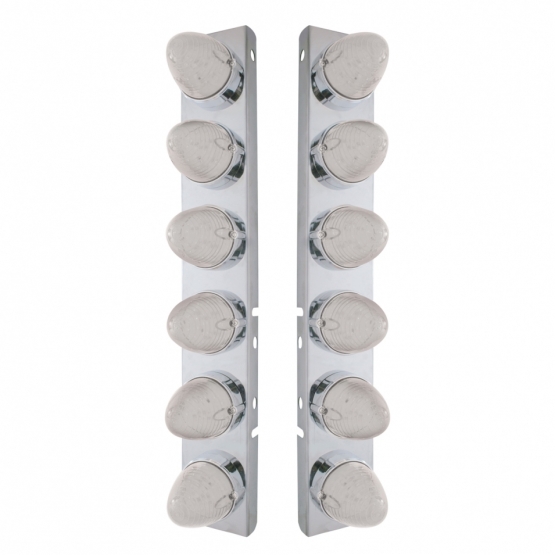 SS Front Air Cleaner Bracket With 12X 19 LED Beehive Lights & Bezels For Peterbilt-Amber LED/Clear L