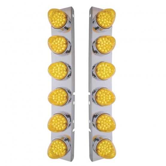 SS Front Air Cleaner Bracket With 12X 19 LED Reflector Lights & Bezels For Peterbilt-Amber LED & Len