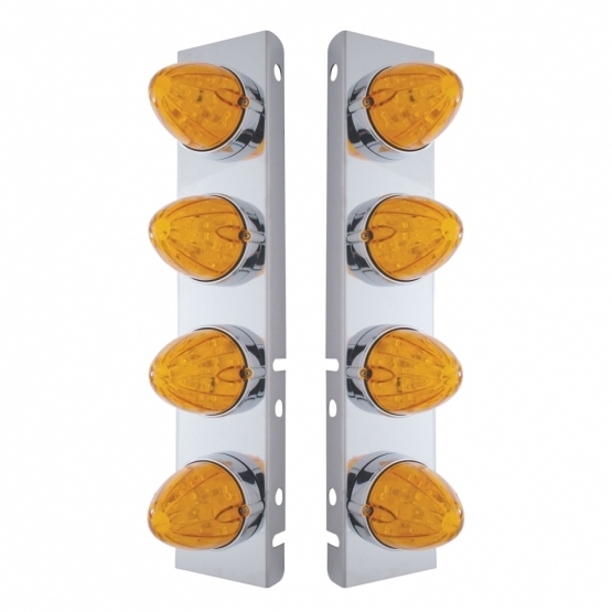 SS Front Air Cleaner Bracket With 8X 19 LED Watermelon Lights & Bezels For Peterbilt-Amber LED & Len