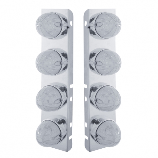 SS Front Air Cleaner Bracket With 8X 19 LED Watermelon Lights & Bezels For Peterbilt-Amber LED/Clear