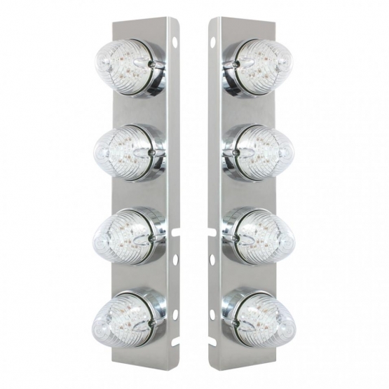 SS Front Air Cleaner Bracket With 8X 19 LED Beehive Lights & Bezels For Peterbilt-Amber LED/Clear Le