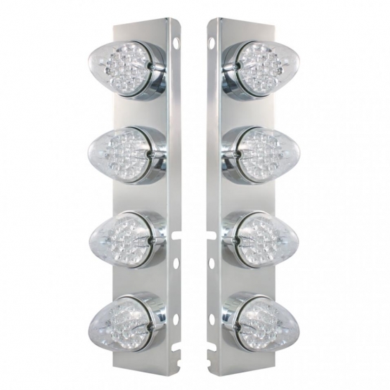 SS Front Air Cleaner Bracket With 8X 19 LED Reflector Lights & Bezels For Peterbilt-Amber LED/Clear