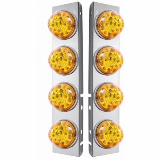 SS Front Air Cleaner Bracket W/8X 17 Amber LED Refl. Watermelon Lights & SS Bezels For Peterbilt-Amb