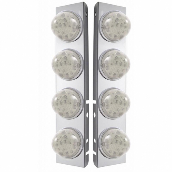 SS Front Air Cleaner Bracket W/8X 17 Amber LED Refl. Watermelon Lights & SS Bezels For Peterbilt-Cle