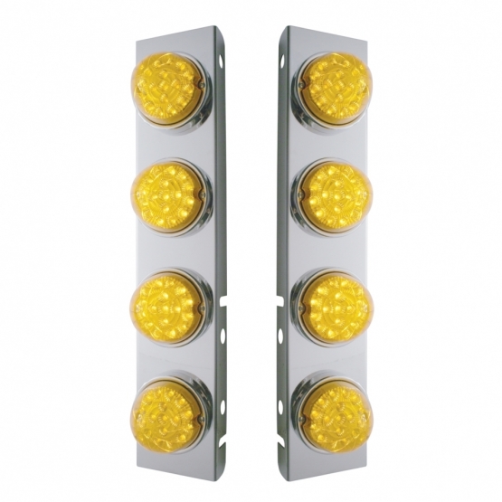 SS Front Air Cleaner Bracket With 8X 17 Amber LED Reflector Lights & SS Bezels For Peterbilt-Amber L