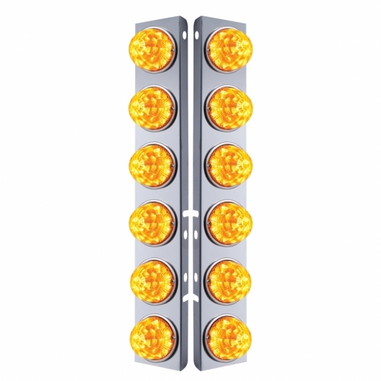 SS Front Air Cleaner Bracket W/12X 17 Amber LED Refl. Watermelon Lights & SS Bezels For Peterbilt-Am