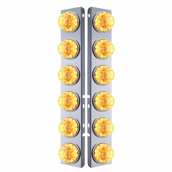 SS Front Air Cleaner Bracket W/12X 17 Amber LED Refl. Watermelon Lights & SS Bezels For Peterbilt-Cl