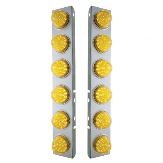 SS Front Air Cleaner Bracket With 12X 17 Amber LED Reflector Lights & SS Bezels For Peterbilt-Amber