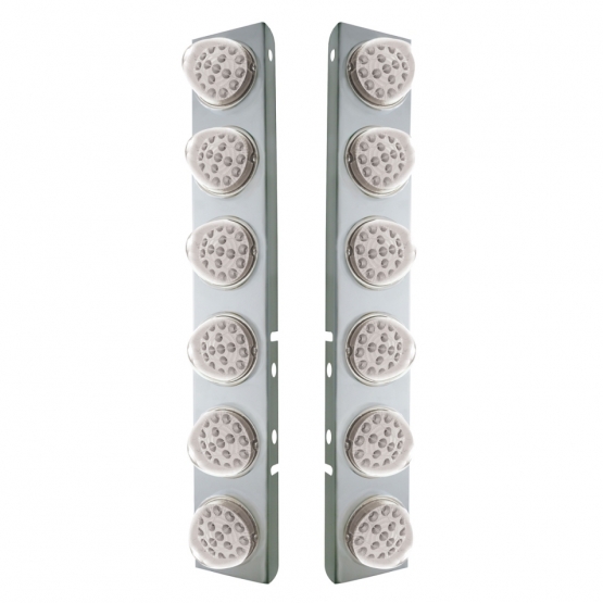 SS Front Air Cleaner Bracket With 12X 17 Amber LED Reflector Lights & SS Bezels For Peterbilt-Clear