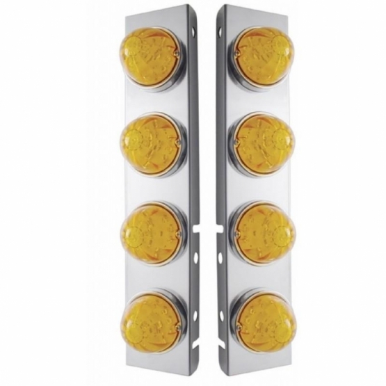 SS Front Air Cleaner Bracket With 8X 17 Amber LED Hi/Lo Watermelon Lights & SS Bezels For Peterbilt-