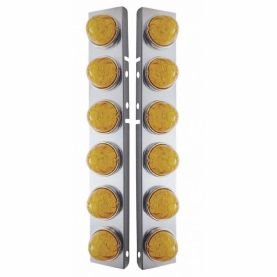 SS Front Air Cleaner Brkt With 12X 17 Amber LED Hi/Lo Watermelon Lights & SS Bezels For Peterbilt-Am