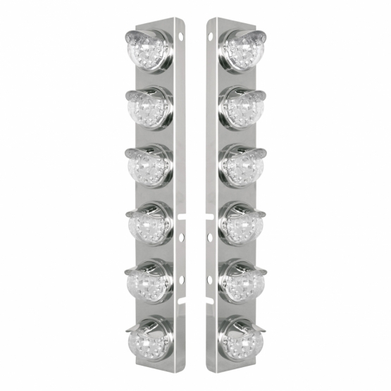 SS Front Air Cleaner Bracket With 12X 17 Amber LED Reflector Lights & SS Visors For Peterbilt-Clear