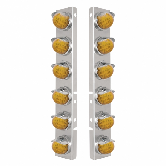 SS Front Air Cleaner Bracket With 12X 17 Amber LED Reflector Watermelon Lights & SS Visors For Peter