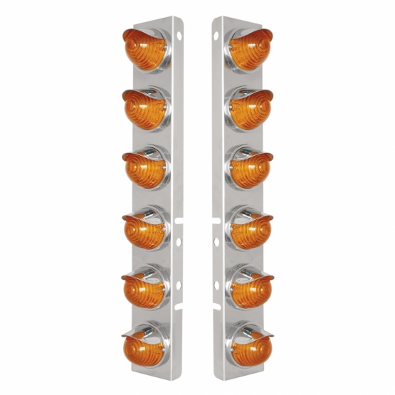 SS Front Air Cleaner Bracket W/12X 17 Amber LED Beehive Lights & SS Visors For Peterbilt-Amber LED &
