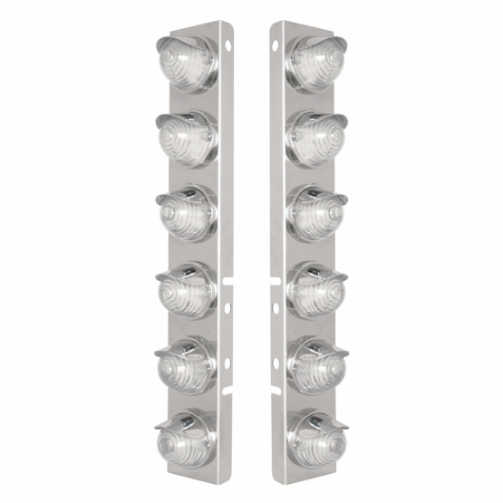 SS Front Air Cleaner Bracket W/12X 17 Amber LED Beehive Lights & SS Visors For Peterbilt-Amber LED/C