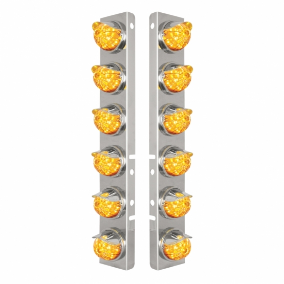 SS Front Air Cleaner Bracket W/12X 17 Amber LED Watermelon Lights & SS Visors For Peterbilt-Amber Le