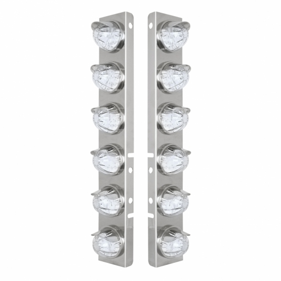 SS Front Air Cleaner Bracket W/12X 17 Amber LED Watermelon Lights & SS Visors For Peterbilt-Clear Le