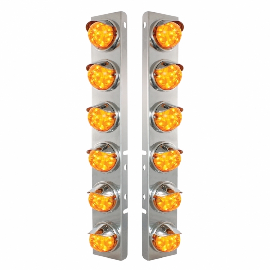 SS Front Air Cleaner Brkt With 12X 17 Amber LED Dual Func. Watermelon Lights & SS Visors For Peterbi