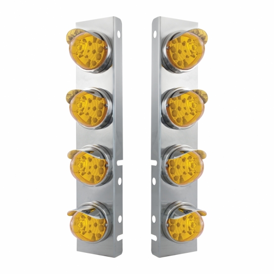 SS Front Air Cleaner Bracket With 8X 17 Amber LED Reflector Watermelon Lights & SS Visors For Peterb