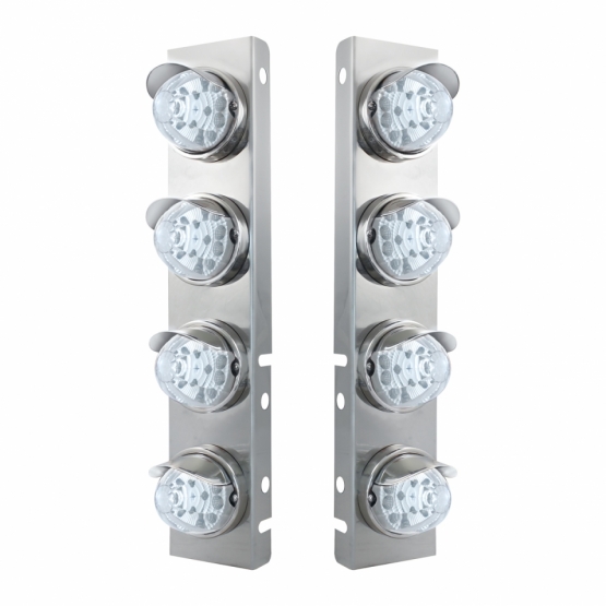 SS Front Air Cleaner Bracket With 8X 17 Amber LED Reflector Watermelon Lights & SS Visors For Peterb
