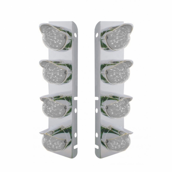 SS Front Air Cleaner Bracket With 8X 17 Amber LED Watermelon Lights & SS Visors For Peterbilt-Clear