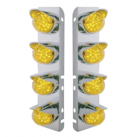 SS Front Air Cleaner Bracket With 8X 17 Amber LED Dual Function Reflector Lights & SS Visors For Pet
