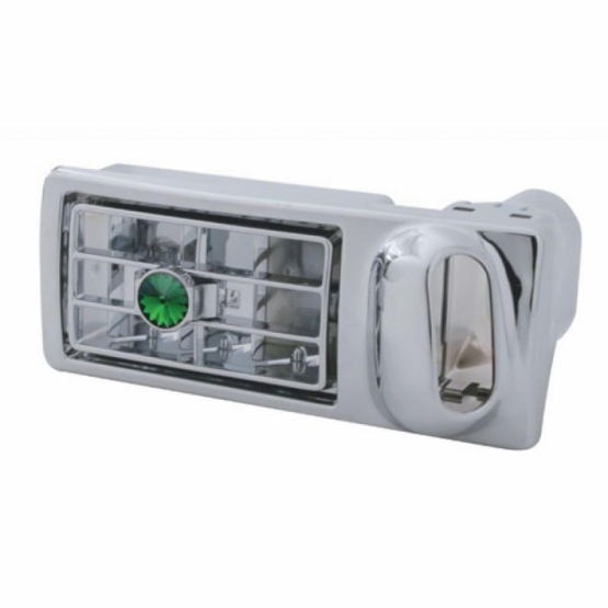 Chrome Plastic A/C Vent With Color Crystal For 2002-2005 Kenworth - Green Crystal - Passenger