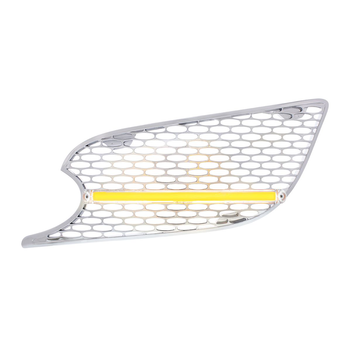 Chrome Air Intake Grille With LED GloLight For 2012-2021 Peterbilt 579 (Driver) - Amber LED/Clear Le