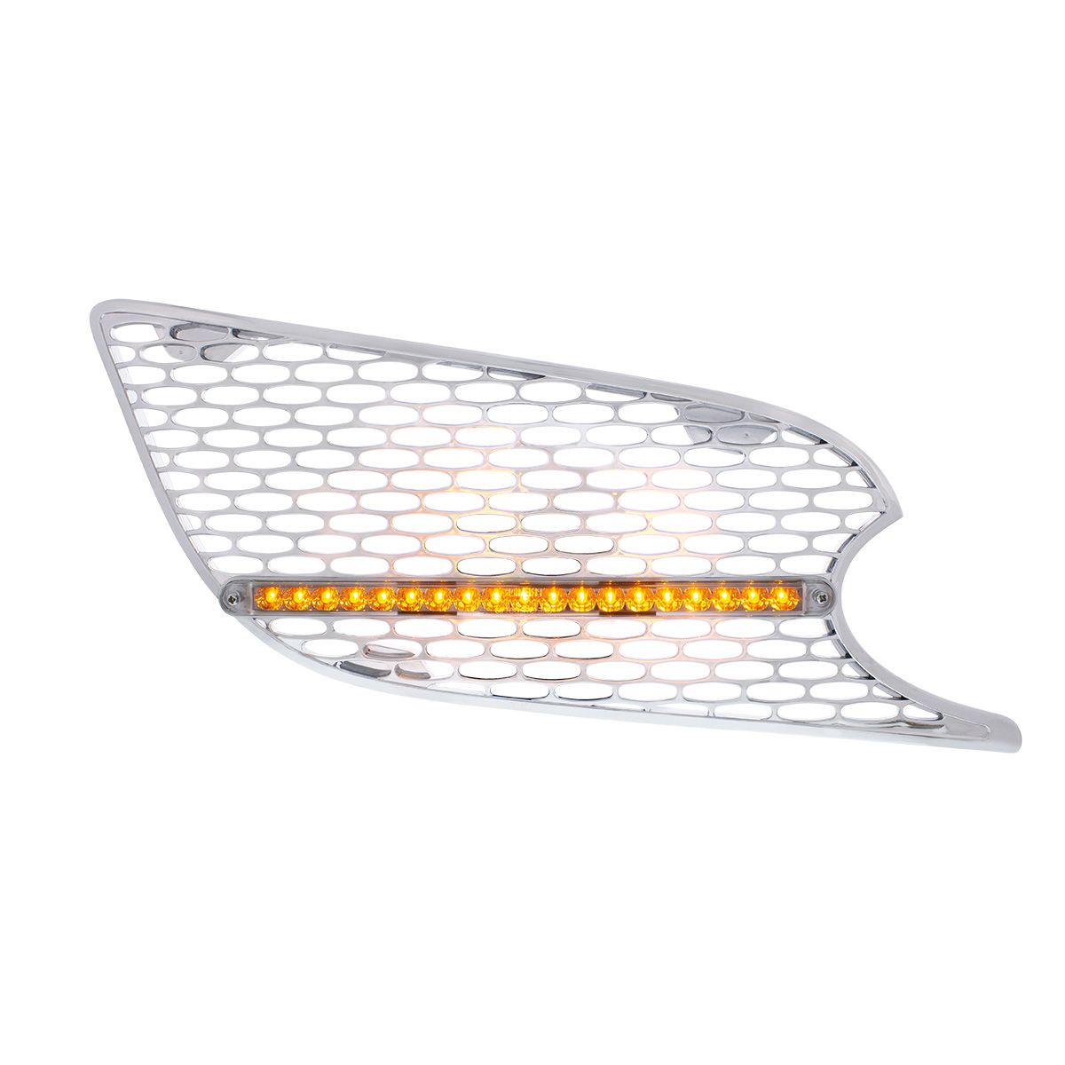 Chrome Air Intake Grille W/Reflector LED Light For 2012-2021 Peterbilt 579 (Passenger) - Amber LED/C