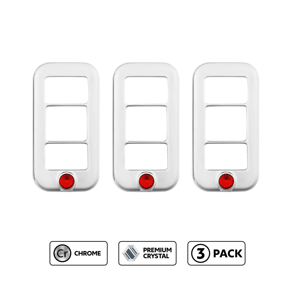 Rocker Switch Cover With 3 Openings & Color Crystal For Freightliner- Candy Red (3-Pack)