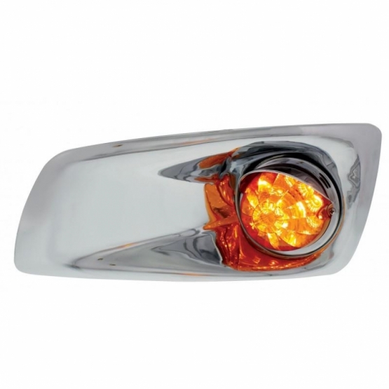 Fog Light Cover With Amber LED Reflector Watermelon Light & Visor For 2007-17 KW T660- Driver -Amber