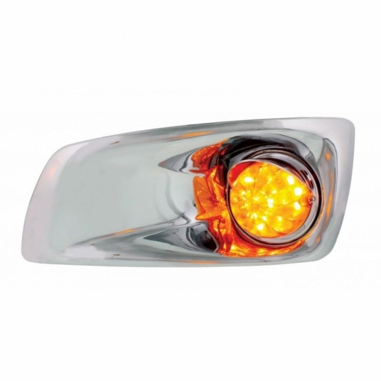 Fog Light Cover With Amber LED Hi/Lo Watermelon Light & Visor For 2007-17 KW T660- Driver -Amber Len