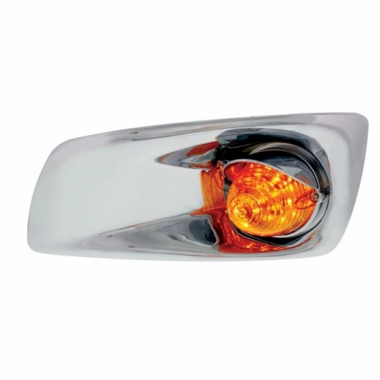 Fog Light Cover With 19 LED Beehive Light & Visor For 2007-17 KW T660 (Driver) - Amber LED/ Amber Le