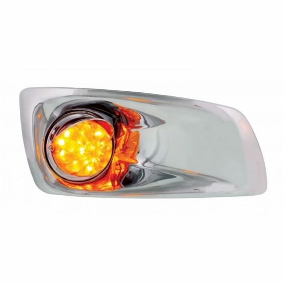 Fog Light Cover With 17 Amber LED Hi/Lo Watermelon Light & Visor For 2007-17 KW T660- Passenger -Amb
