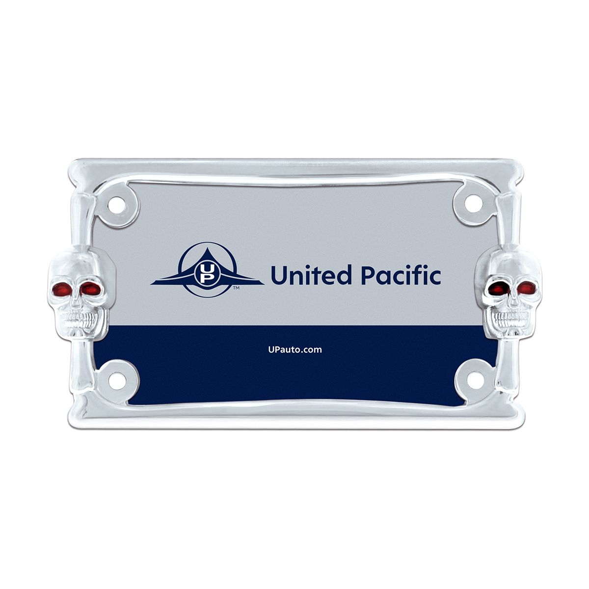 Two Skull Motorcycle License Plate Frame - Chrome