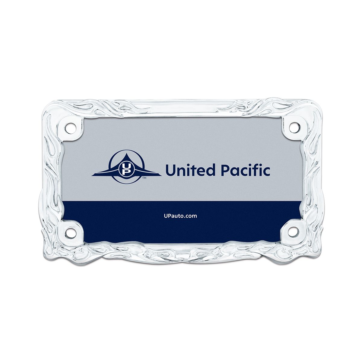 Motorcycle License Plate Frame - Chrome Flame & Frame