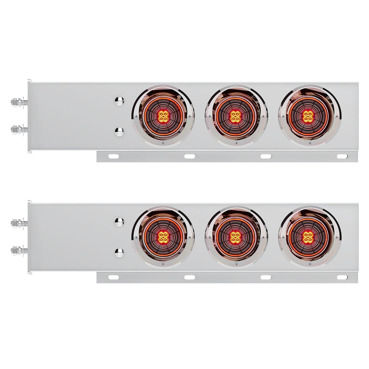2-1/2" Bolt Pattern SS Spring Loaded Bar With 6X 4" 13 LED Abyss Lights & Visors - Red LED/Clear Len