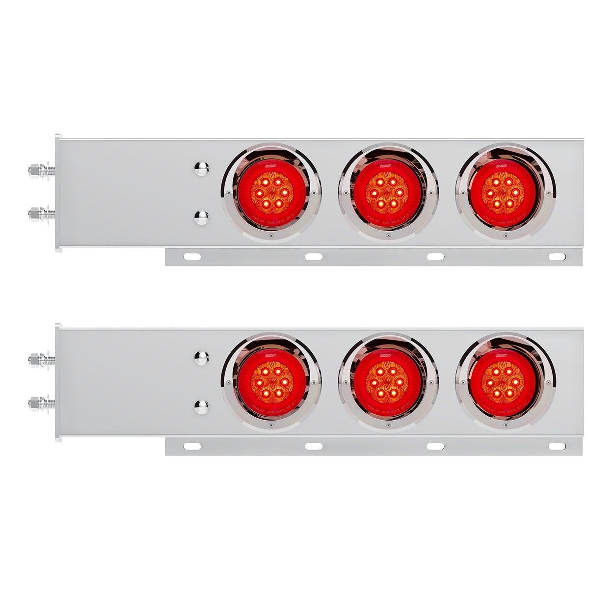 2-1/2" Bolt Pattern SS Spring Loaded Bar With 6X 4" 16 LED Turbine Lights & Visors - Red LED/Red Len