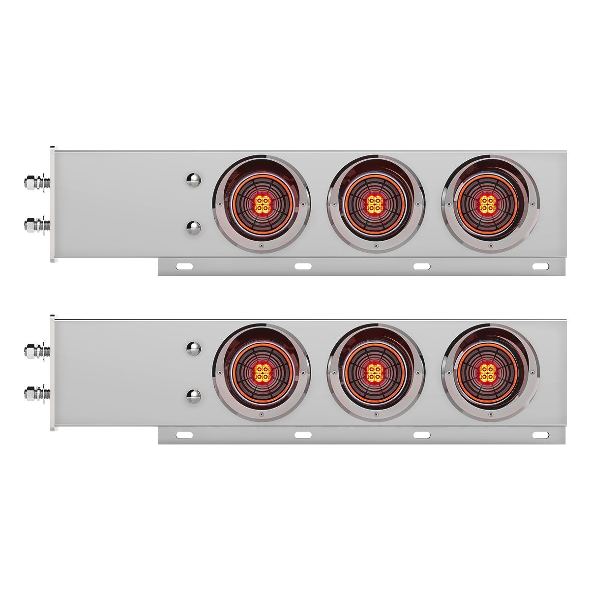 2-1/2" Bolt Pattern Chrome Spring Loaded Bar W/6X 4" 13 LED Abyss Lights & Visors - Red LED/Clear Le