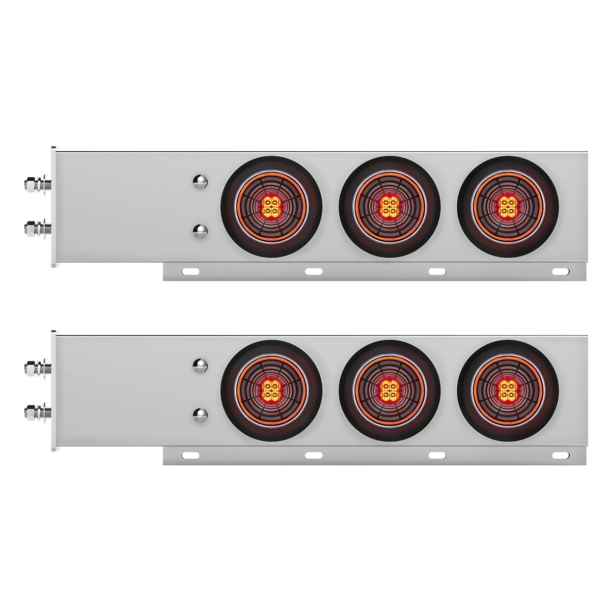 2-1/2" Bolt Pattern Chrome Spring Loaded Bar W/6X 4" 13 LED Abyss Lights - Red LED/Clear Lens (Pair)