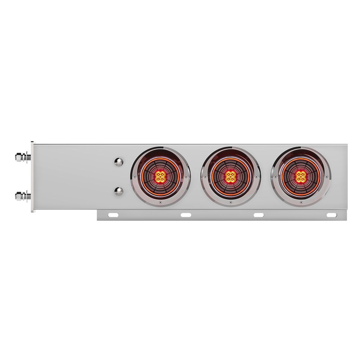 3-3/4" Bolt Pattern Chrome Spring Loaded Bar With 6X 4" 13 Red LED Abyss Lights & Visors - Clear Len