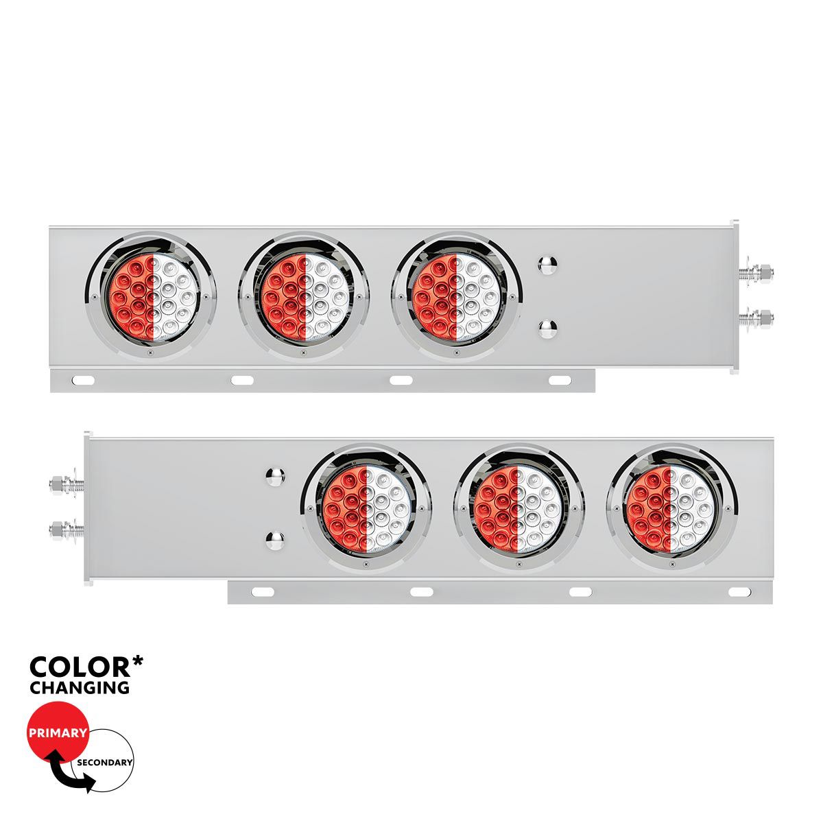 2-1/2" Bolt Pattern SS Spring Loaded Light Bar With 6X Double Fury 19 LED Lights & Visors-Red & Whit