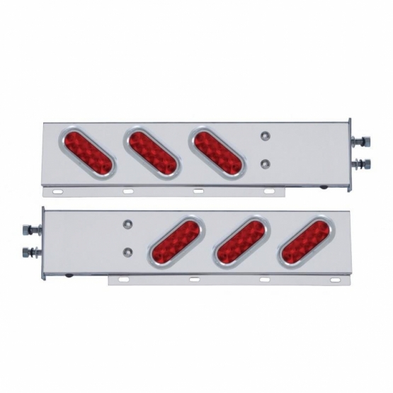 2-1/2" Bolt Pattern SS Spring Loaded Bar With 6 Oval 10 LED Lights & Visors -Red LED & Lens (Pair)