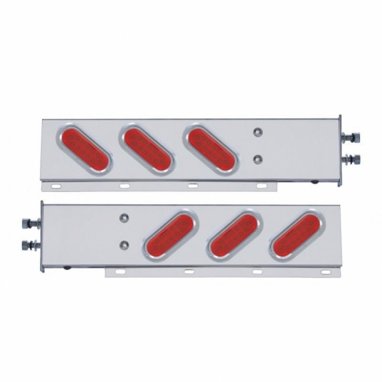 2-1/2" Bolt Pattern SS Spring Loaded Bar With 6 Oval 12 LED Lights & Visors -Red LED & Lens (Pair)