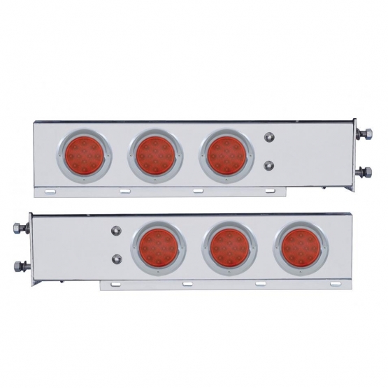 3-3/4" Bolt Pattern Chrome Spring Loaded Light Bar With 6X 12 Red LED 4" Reflector Light - Red Lens