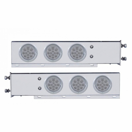 3-3/4" Bolt Pattern Deluxe SS Spring Loaded Bar W/6X 12 LED 4" Light & Visors -Red LED/Clear Lens (P