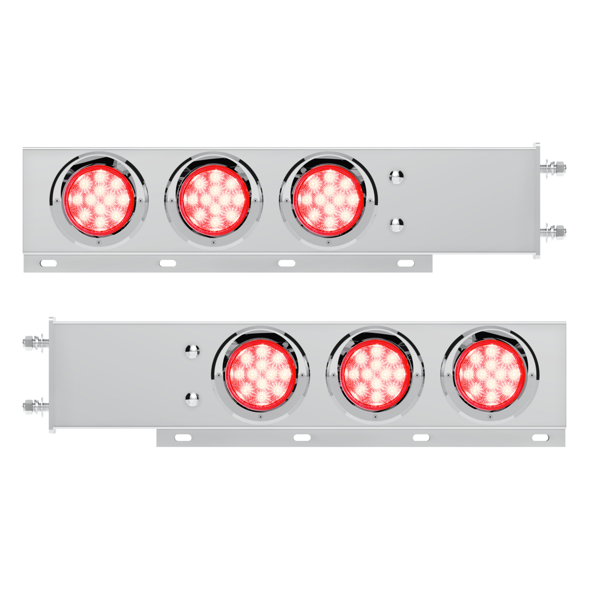3-3/4" Bolt Pattern Deluxe SS Spring Loaded Bar W/6X 12 LED 4" Light & Visors -Red LED/Clear Lens (P